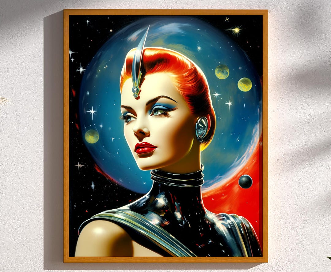 Retro Futuristic Sci-fi Space Woman Galaxy Queen Astronaut Pulp Art ...