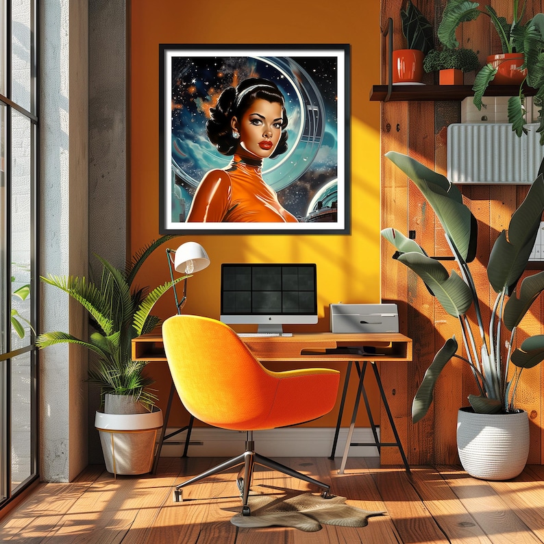 Retrofuture Space Woman Female Astronaut Wall Art Print Poster Decor ...