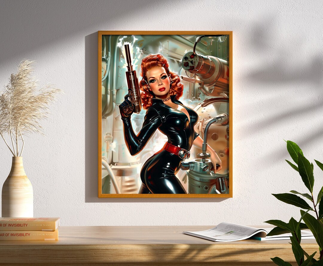 Retro Futuristic Sci-fi Space Woman Warrior Astronaut Pulp Art Poster ...