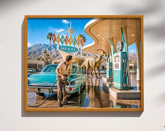 Palm Springs Dinosaur Art Mid-Century Modern Parasaurolophus Print Retro Atomic Age Dark Humor