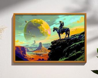 Space Cowboy Alien Sci-Fi Science Fiction Retrofuturism Retro-Future Astronaut Wall Art Print Poster Decor