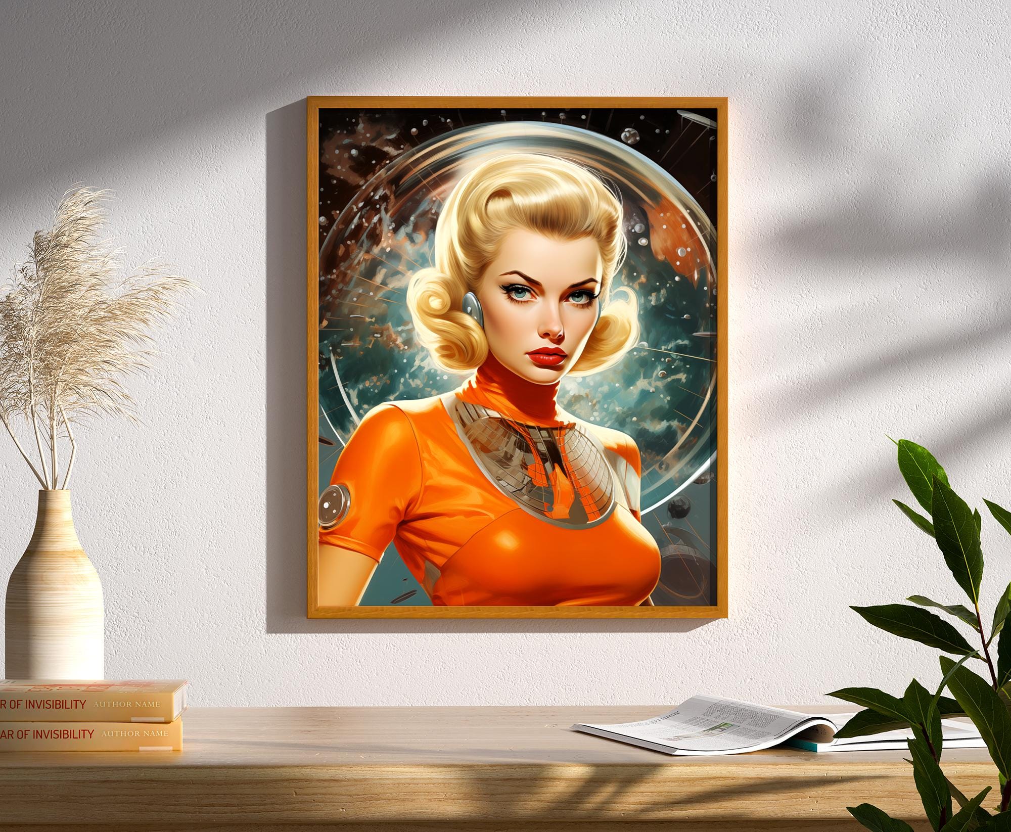 Retro Futuristic Space Woman Female Astronaut Wall Art Print Poster ...