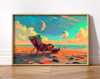 Astronaut on Vacation Space Alien Sci-Fi Wall Art Print Decor