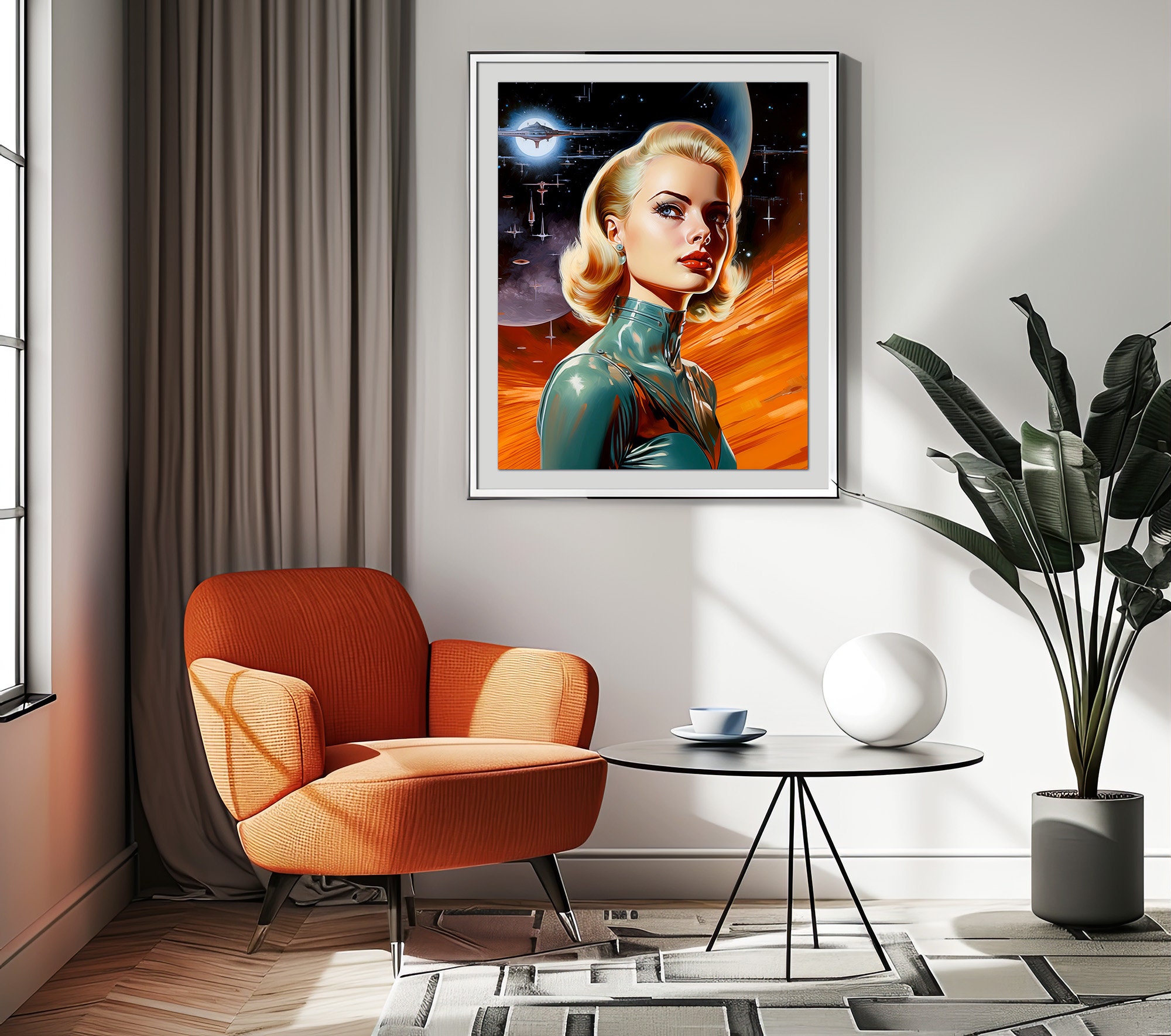 Retro Futuristic Space Woman Female Astronaut Wall Art Print Poster ...