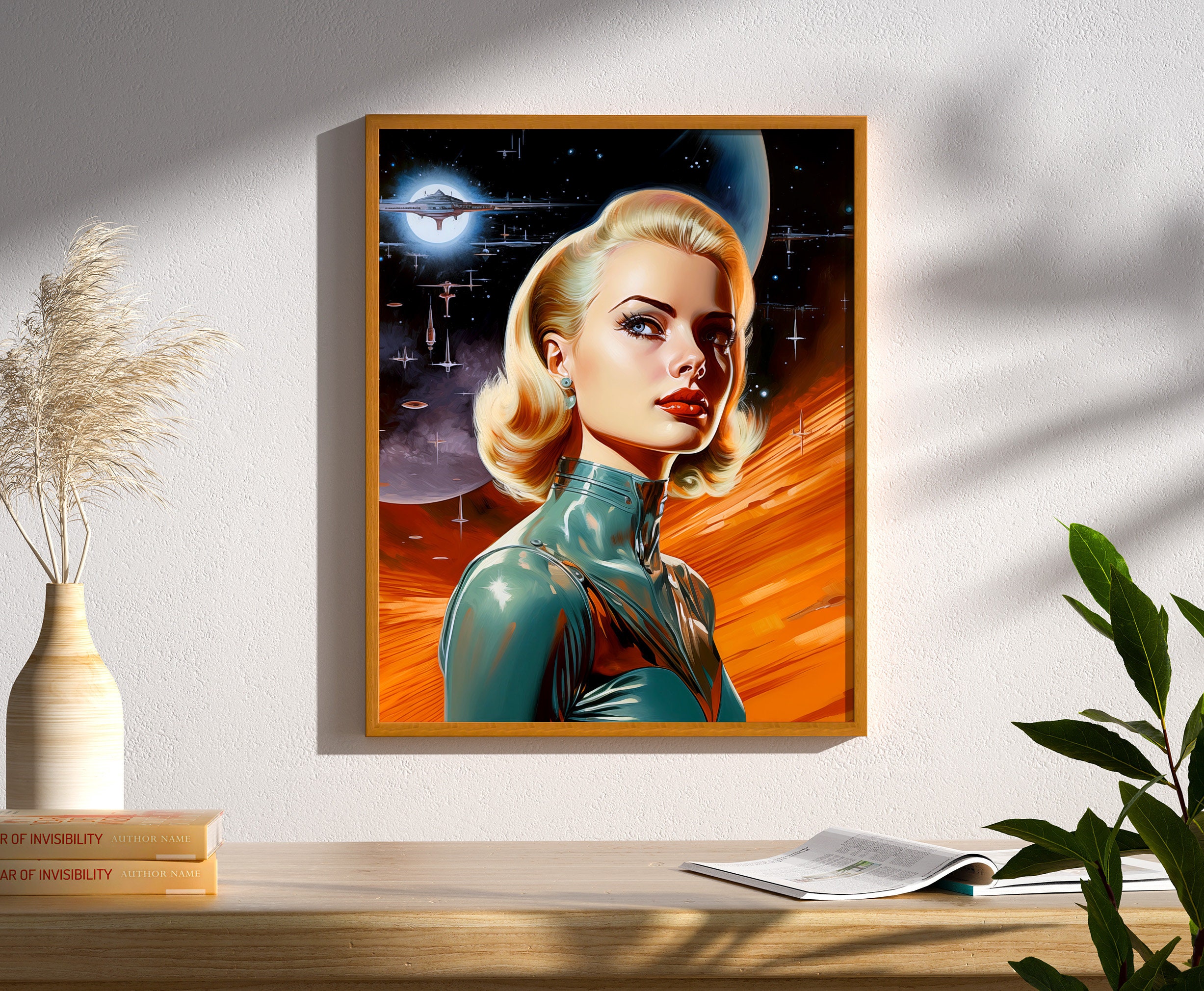 Retro Futuristic Space Woman Female Astronaut Wall Art Print Poster ...