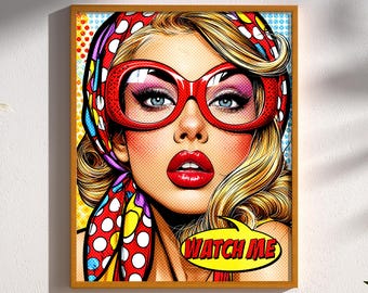 Pop Art Woman Print, Empowering Female Portrait, Comic Style Wall Art, Bold Color Illustration, Feminine Power Decor, Retro Pop Art Poster