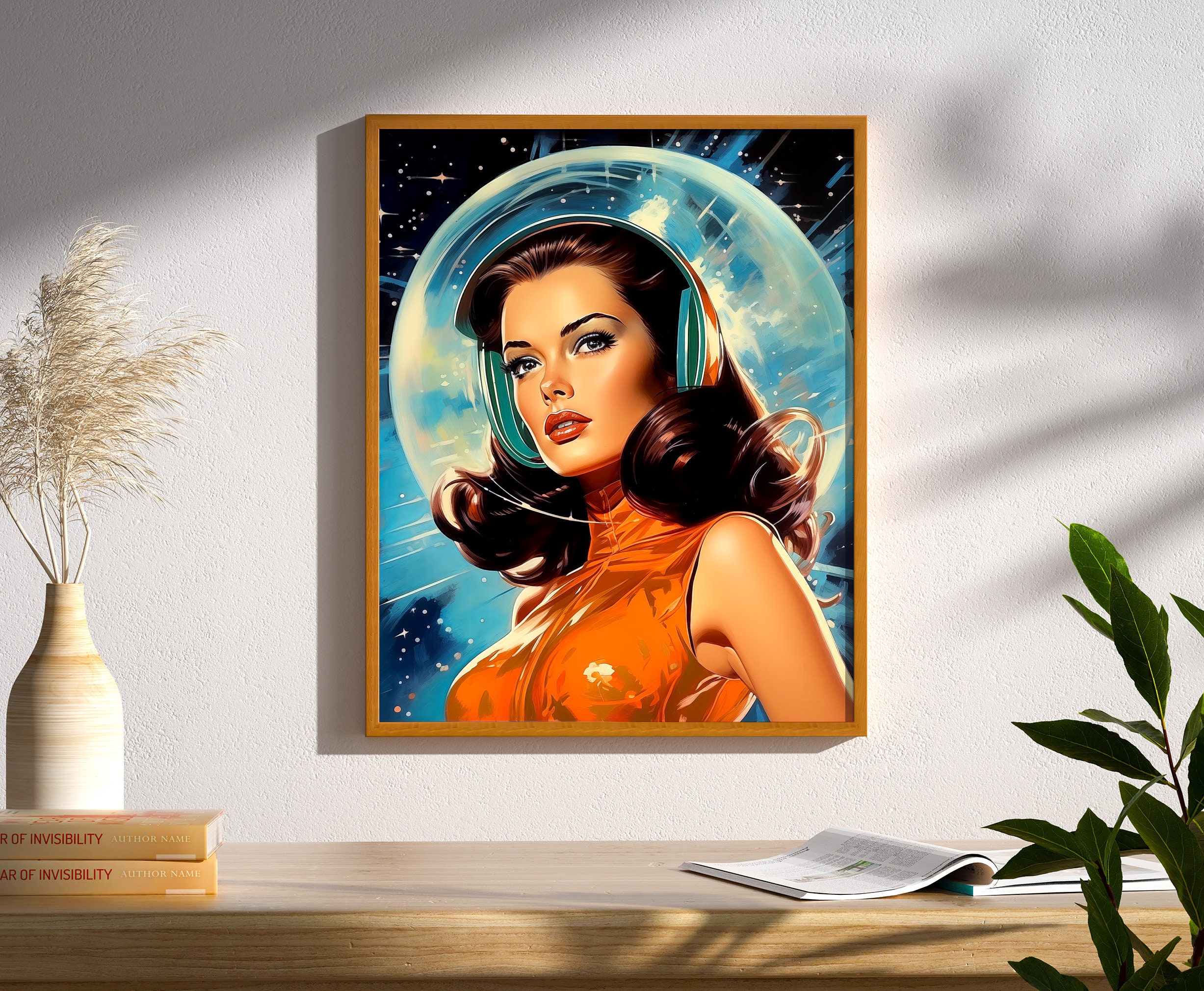Retro Futuristic Space Woman Female Astronaut Wall Art Print Poster ...
