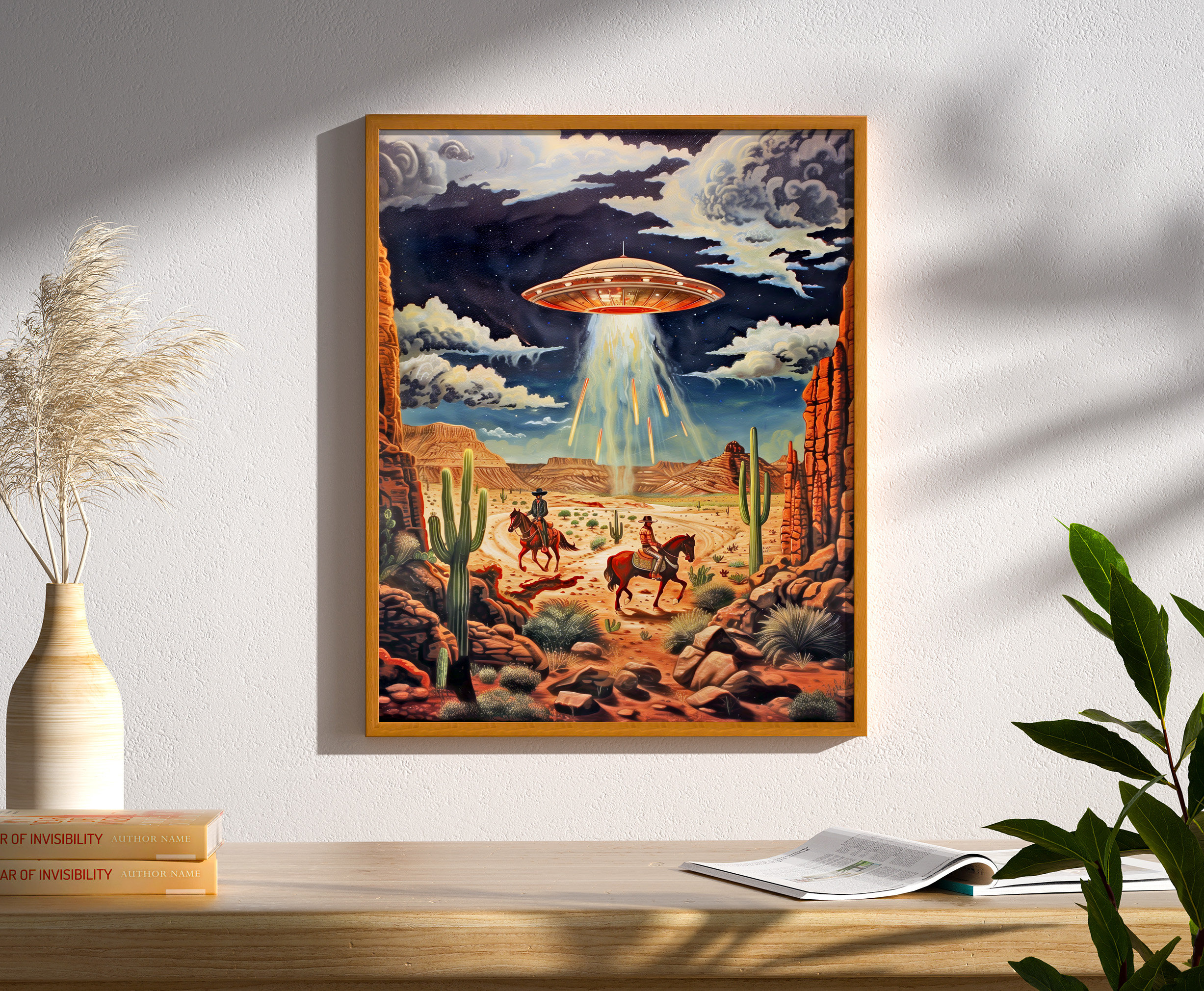 Aliens and Cowboys Retro Western Sci-fi UFO Wall Art Decor Print Poster ...