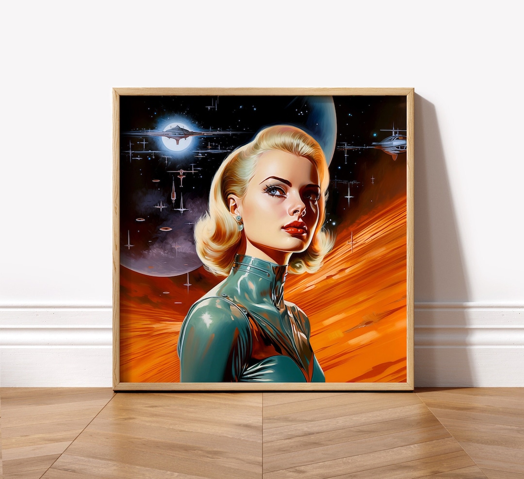 Retro Futuristic Space Woman Female Astronaut Wall Art Print Poster ...