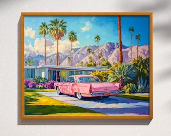 Arte de parede moderna de meados do século XX em Palm Springs | Impressão retrô de casa californiana | Pôster de arquitetura moderna do deserto