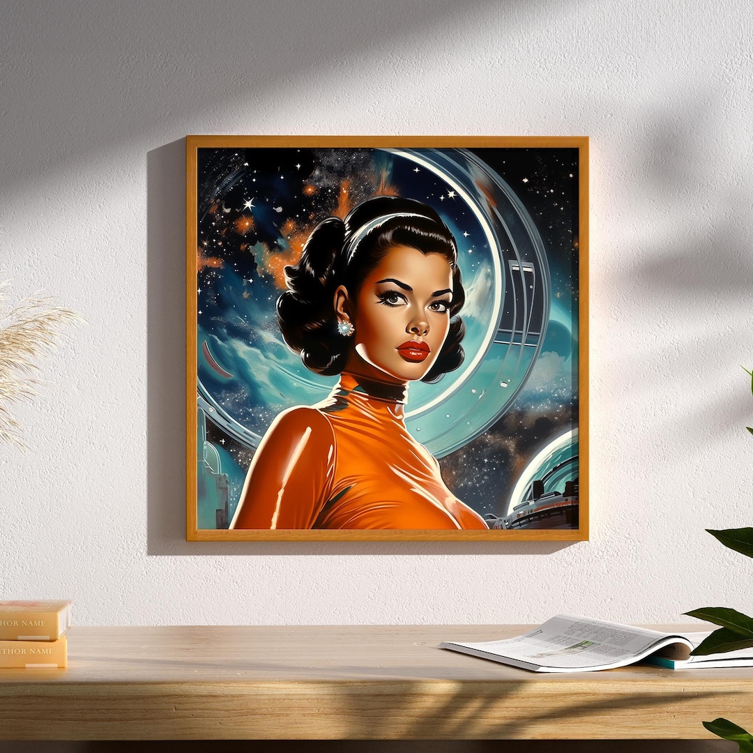 Retrofuture Space Woman Female Astronaut Wall Art Print Poster Decor ...