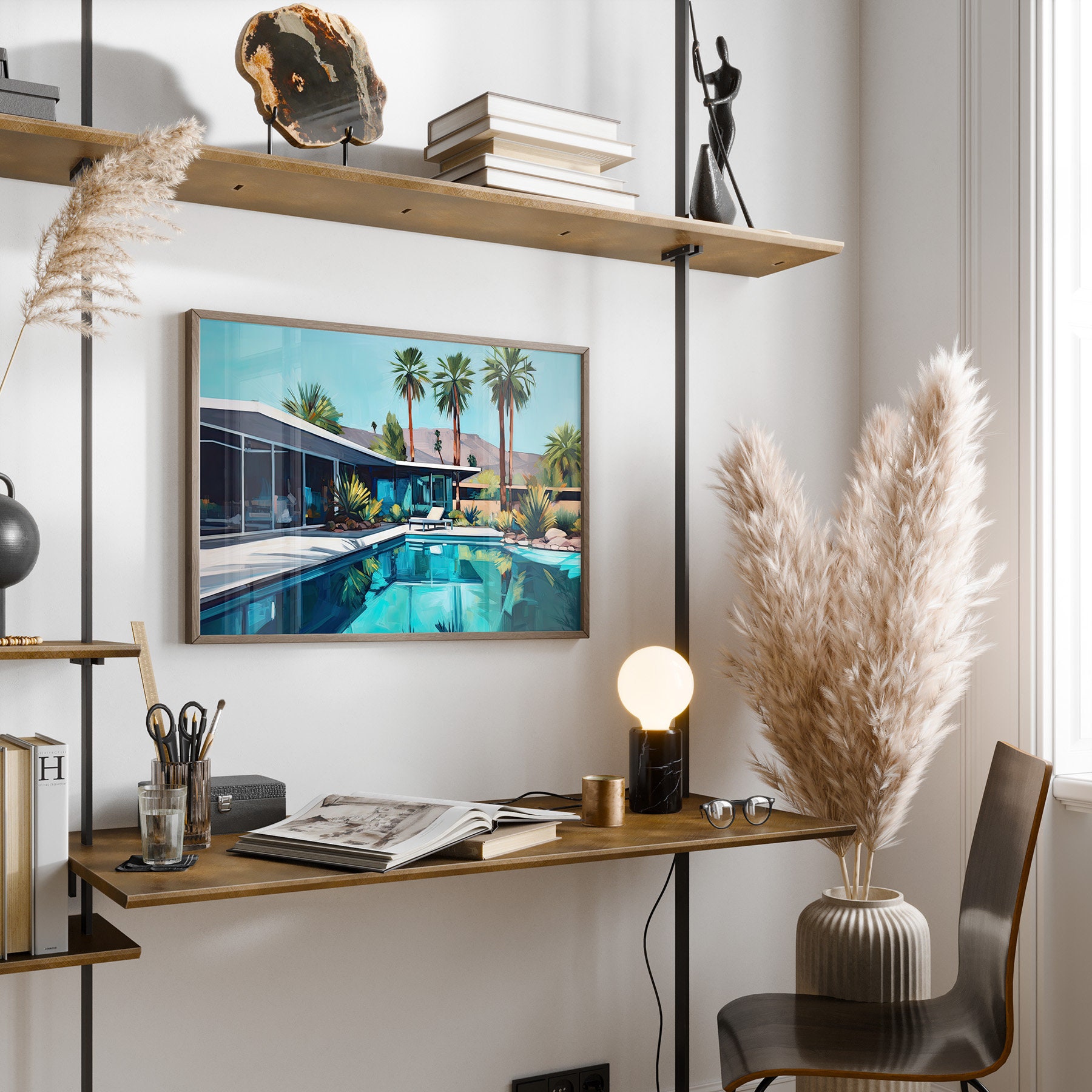 Mid-century Modern Architecture Swimming Pool Print Wall Art Painting ...