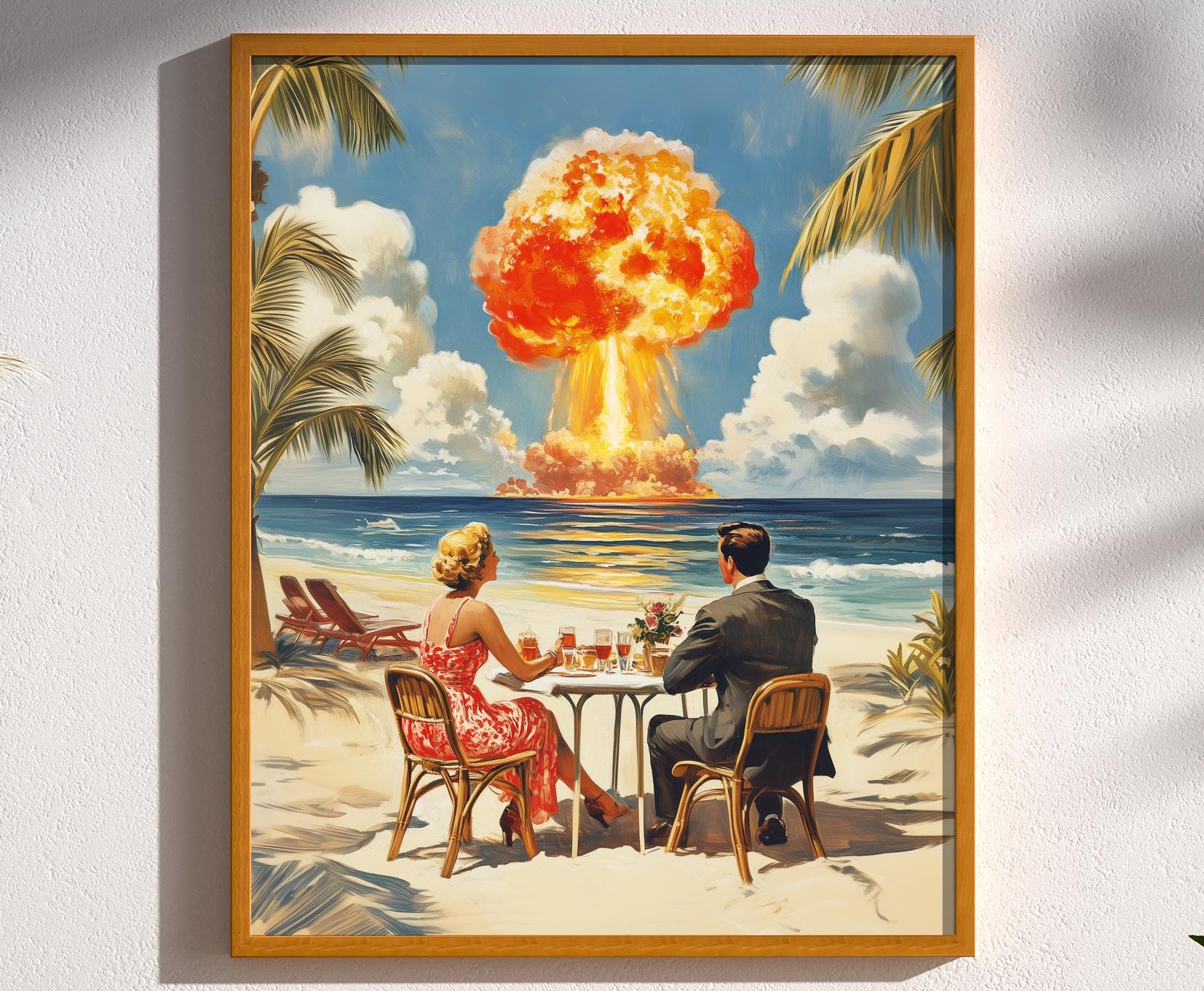 Mushroom Clouds & Martinis Atomic Age Surreal Mushroom Cloud Vintage Retro-Future SciFi Mid Century Funny Cosmic Wall Art Decor Print Poster