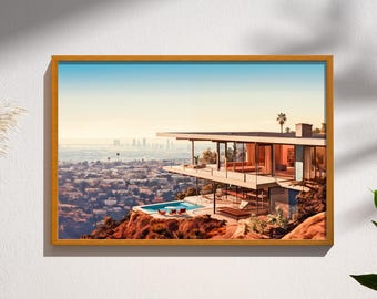 Los Angeles Mid Century Modern Wall Art | Hillside House Print | California Architecture Poster | Retro Modern Home | California Modernism