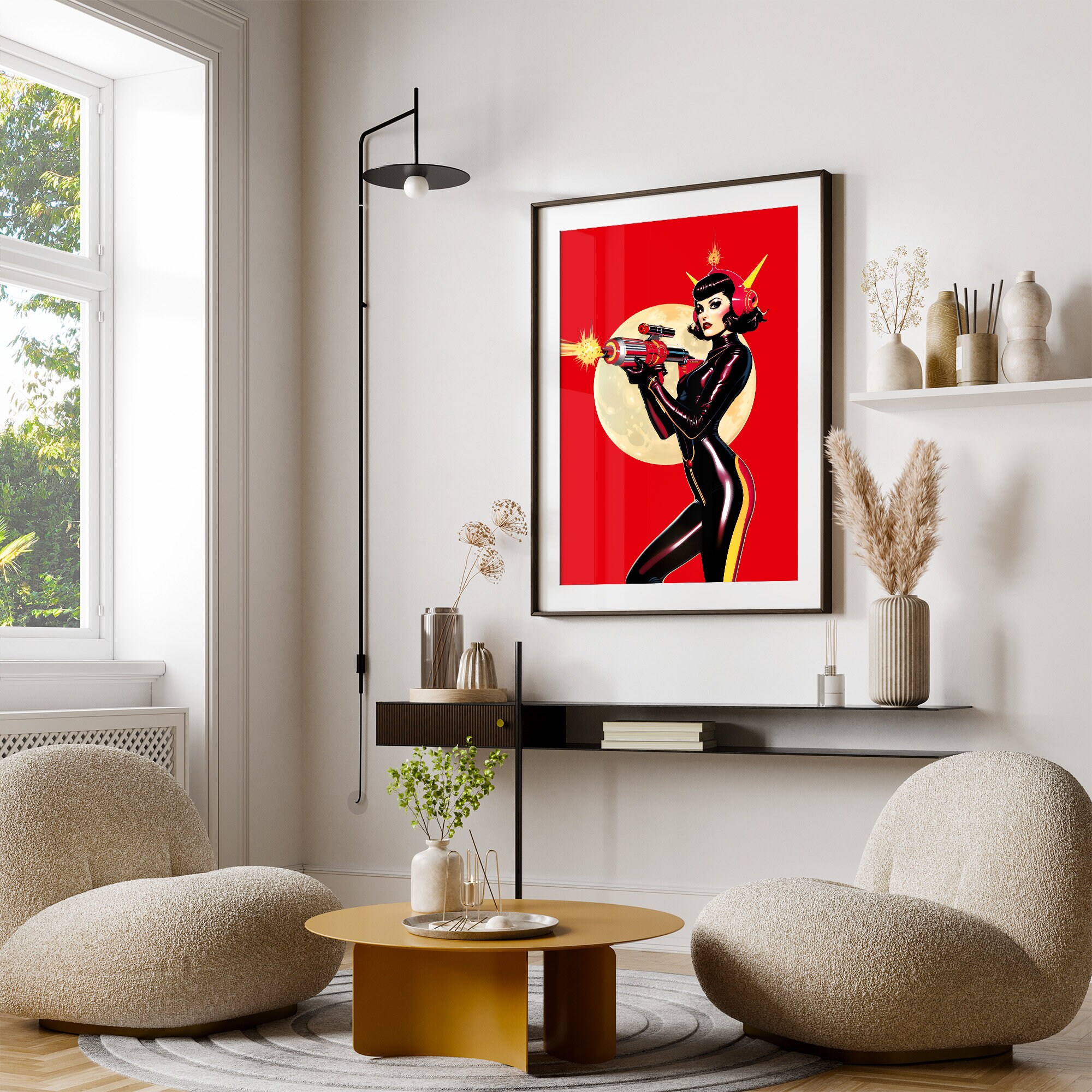 Retro Futuristic Sci-fi Space Woman Warrior Astronaut Pulp Art Poster ...