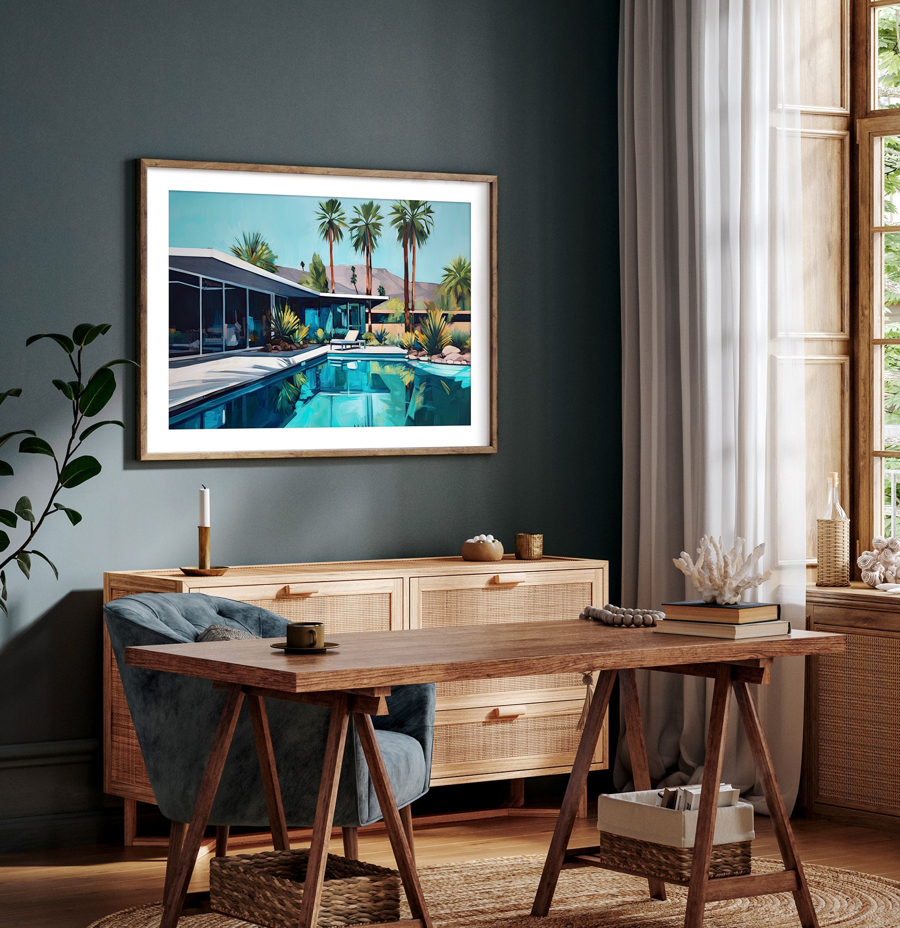 Palm Springs Pool Wall Art | Mid Century Modern House Print | Retro ...