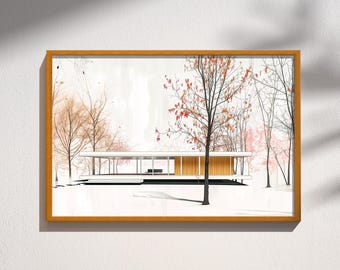 Mid-Century Modern Architecture Print Retro Poster Wall Art Decor Los Angeles House California Modernist Landscape
