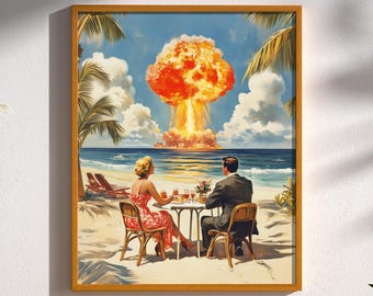 Mushroom Clouds & Martinis Atomic Age Surreal Mushroom Cloud Vintage Retro-Future SciFi Mid Century Funny Cosmic Wall Art Decor Print Poster