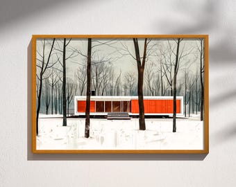Mid-Century Modern Architecture Print Retro Poster Wall Art Decor Los Angeles House California Modernist Landscape
