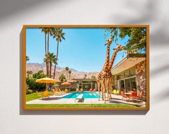 Palm Springs Giraffe Mid Century Modern Retro Wall Art Surreal Desert Animal Safari Print Poster