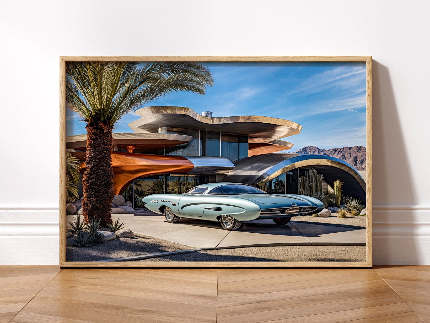 Retro Futuristic Mid Century Modern Home Sci-fi Fifties Car Palm