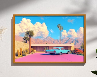Palm Springs Mid Century Modern Wall Art | Retro California House Print | Desert Modern Architecture Poster | Vibrant Wall Art