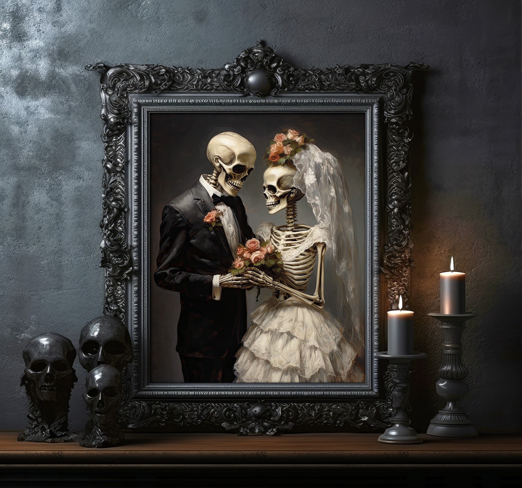Skeleton Wedding Bride and Groom Ghosts Gothic Victorian Macabre