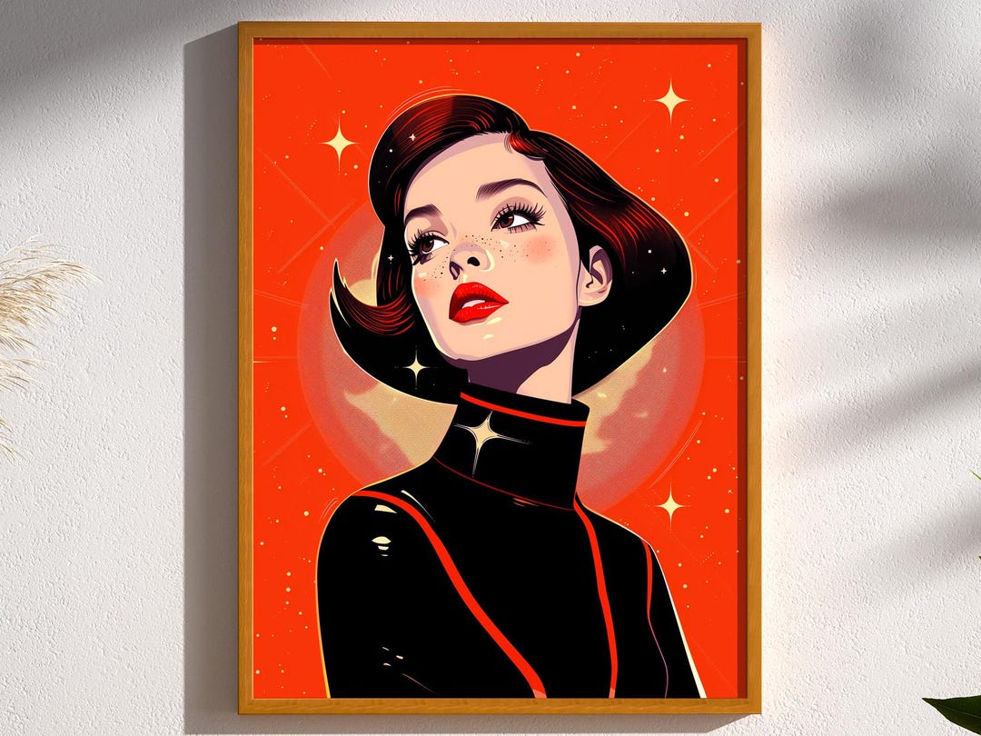 Retro Futuristic Sci-fi Space Woman Astronaut Retro Art Poster Print ...