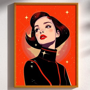 Retro Futuristic Sci-Fi Space Woman Astronaut Retro Art Poster Print Wall Decor Vintage Scifi Mid-Century Modern Science Fiction