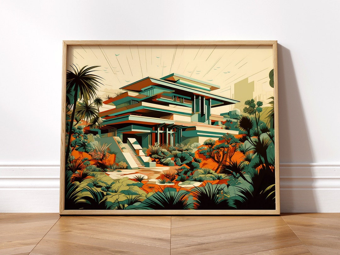 Frank Lloyd Wright Inspired House Architecture Art Print Illustration ...