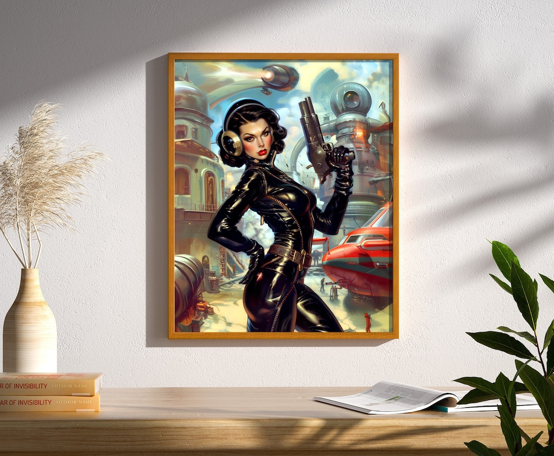 Retro Futuristic Sci-fi Space Woman Warrior Astronaut Art Poster Print ...