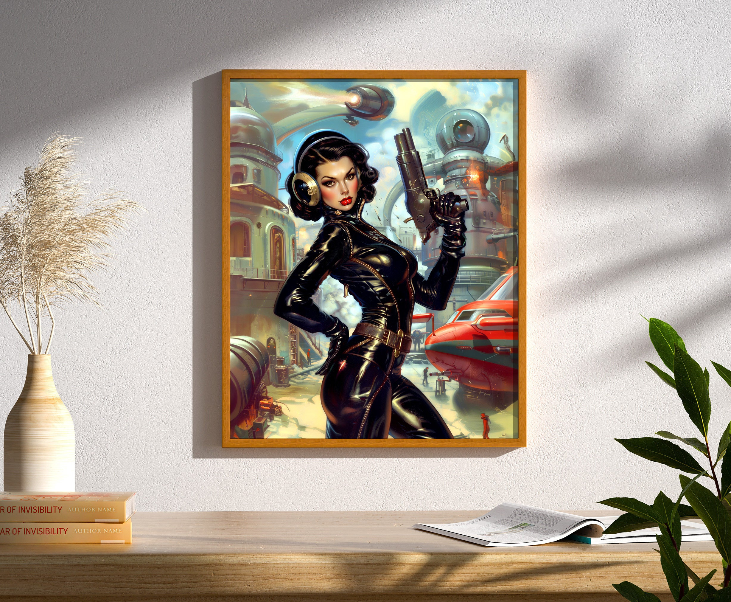 Retro Futuristic Sci-fi Space Woman Warrior Astronaut Art Poster Print ...
