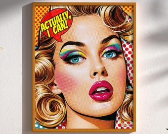 Pop Art Woman Print, Empowering Female Portrait, Comic Style Wall Art, Bold Color Illustration, Feminine Power Decor, Retro Pop Art Poster