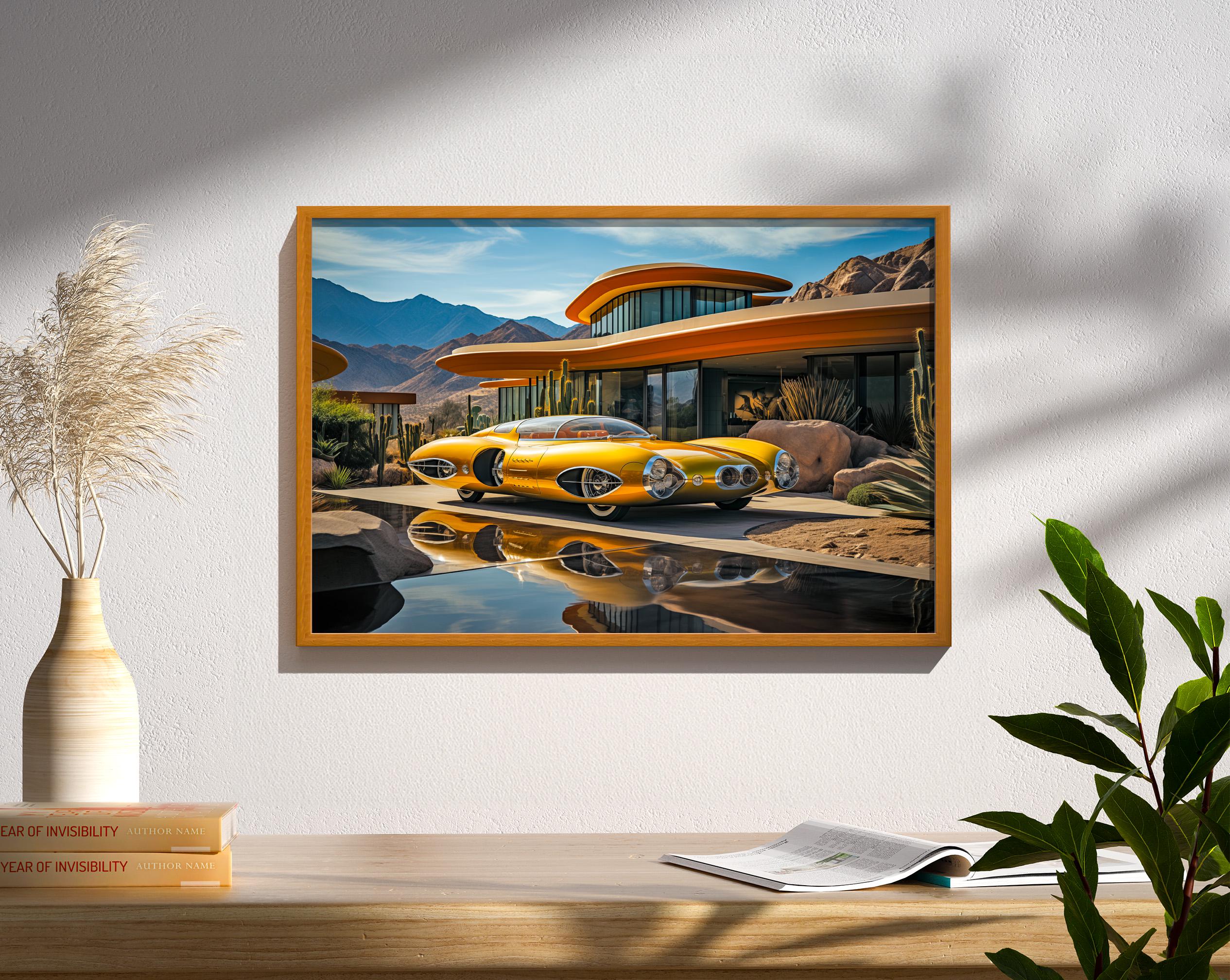 Retro Futuristic Mid Century Modern Home Sci-fi Fifties Car Palm