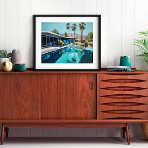 Palm Springs Pool Wall Art | Mid Century Modern House Print | Retro ...