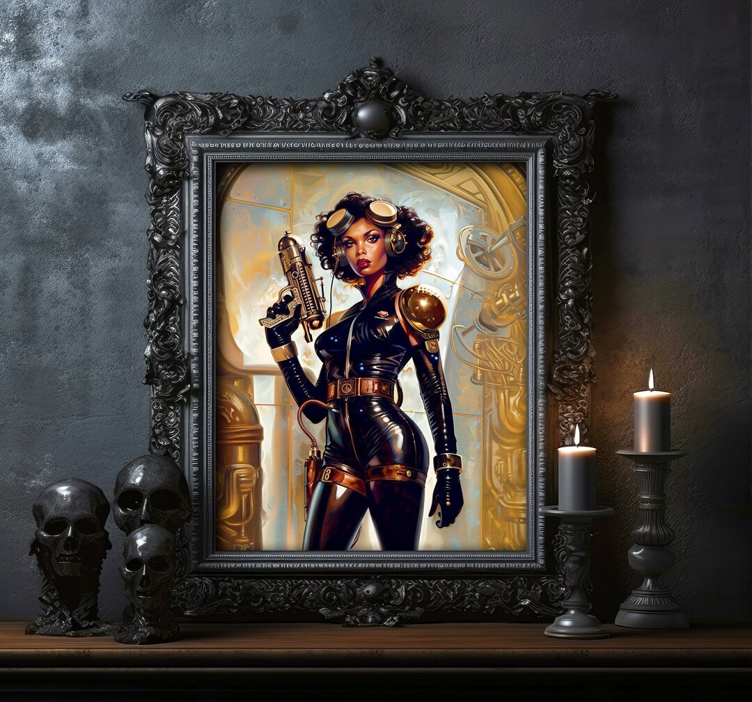 Retro Futuristic Sci-fi Space Warrior Woman Astronaut Poster Print Wall ...