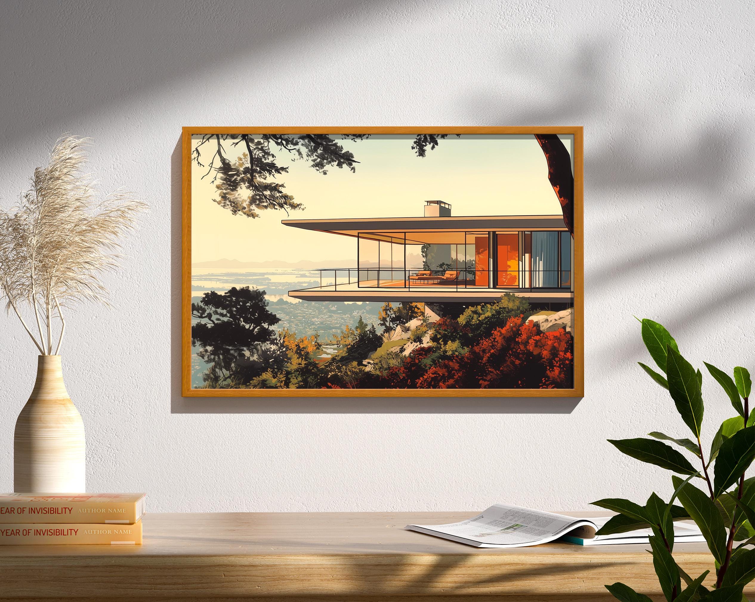 Mid-century Modern Architecture Print Retro Poster Wall Art Decor