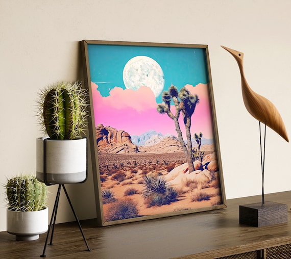 Desert Abstract Surreal Collage Pink Art Print Psychedelic