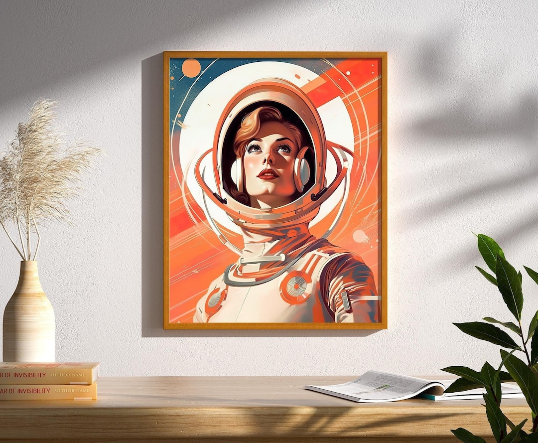Retro Futuristic Sci-fi Space Woman Astronaut Retro Art Poster Print ...
