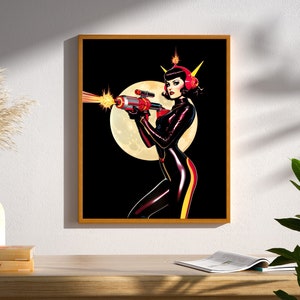 Retro Futuristic Sci-fi Space Woman Warrior Astronaut Pulp Art Poster ...