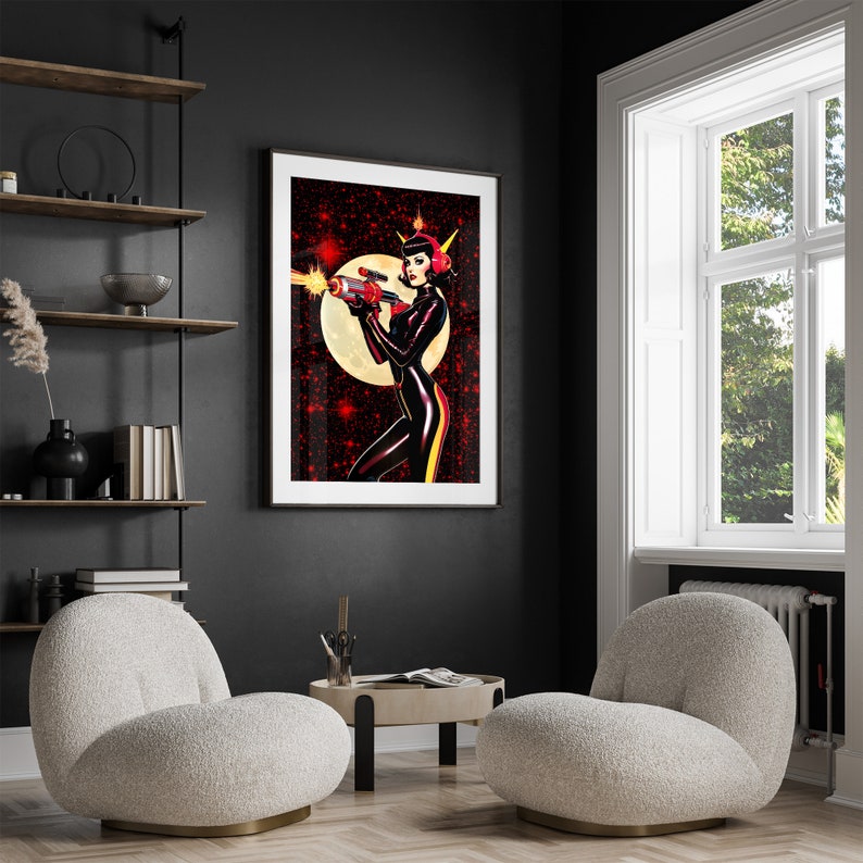 Retro Futuristic Sci-fi Space Woman Warrior Astronaut Pulp Art Poster ...
