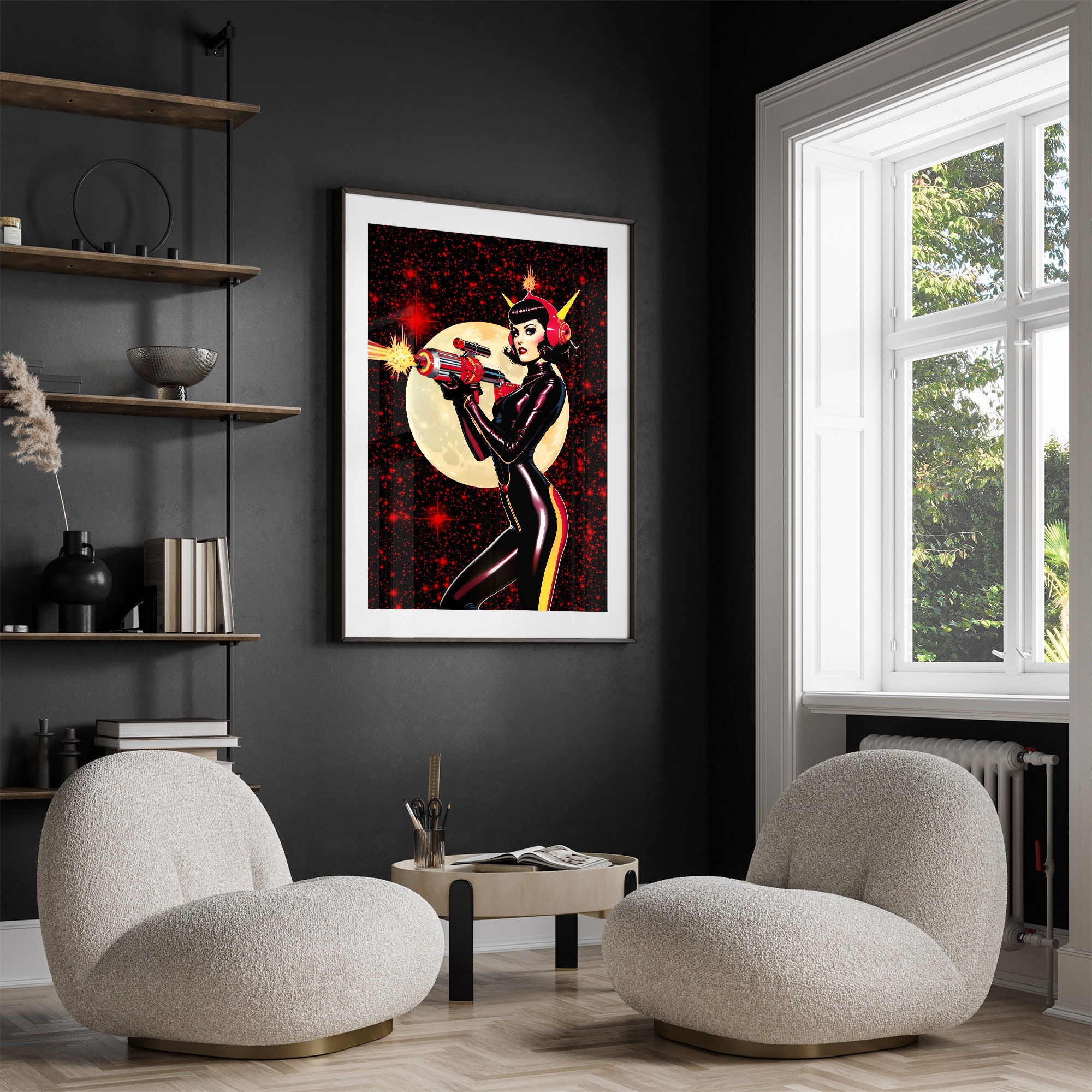 Retro Futuristic Sci-fi Space Woman Warrior Astronaut Pulp Art Poster ...
