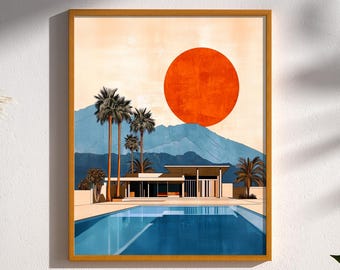 Mid Century Modern Palm Springs House Print: Desert Poolside Architecture Wall Art