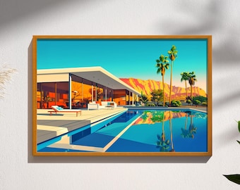 T*様 Palm Springs Pool Club A2サイズ額装作品 Palm Springs Pool Wall Art | Mid Century Modern House Print