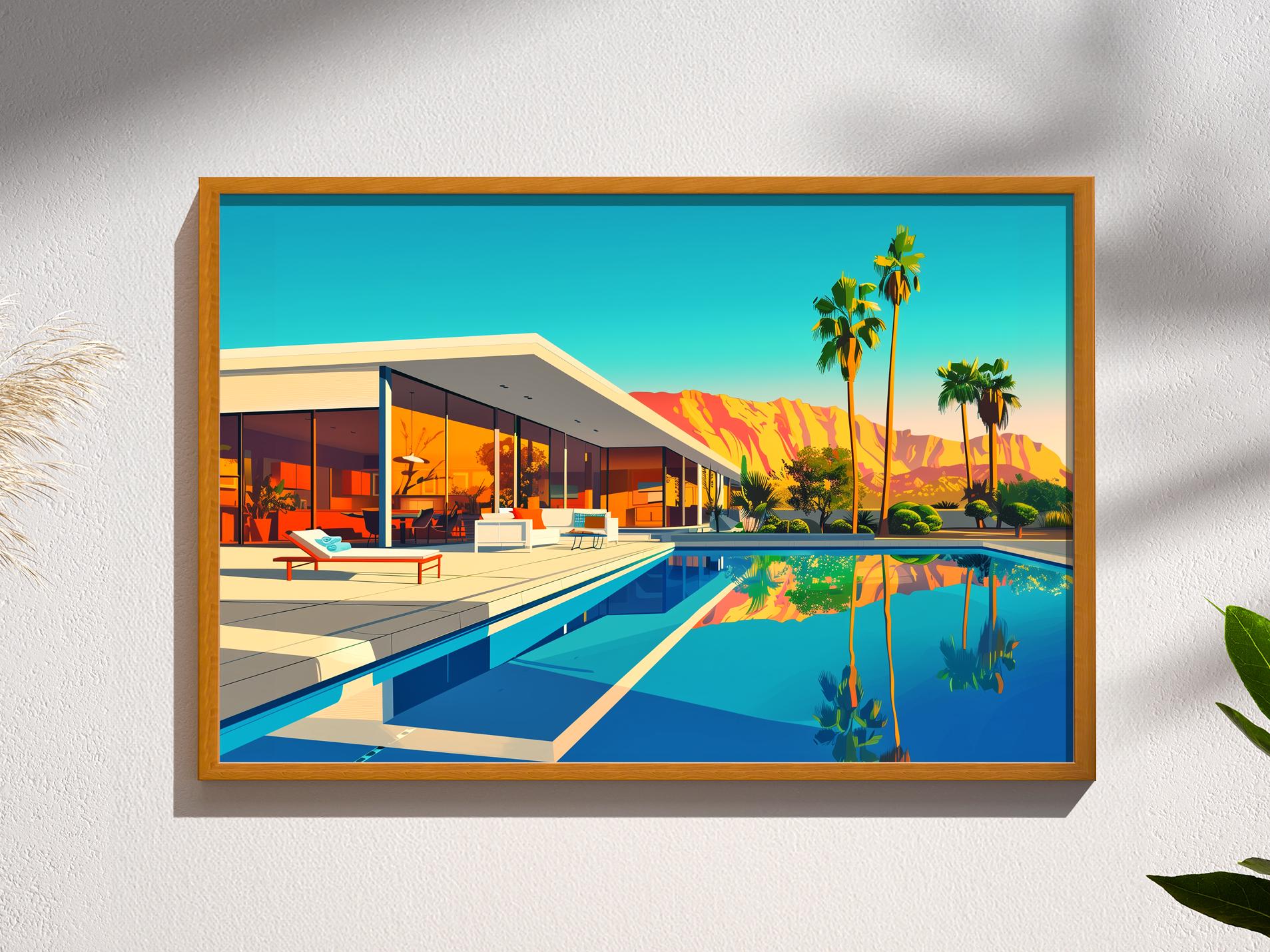 Palm Springs Pool Wall Art | Mid Century Modern House Print