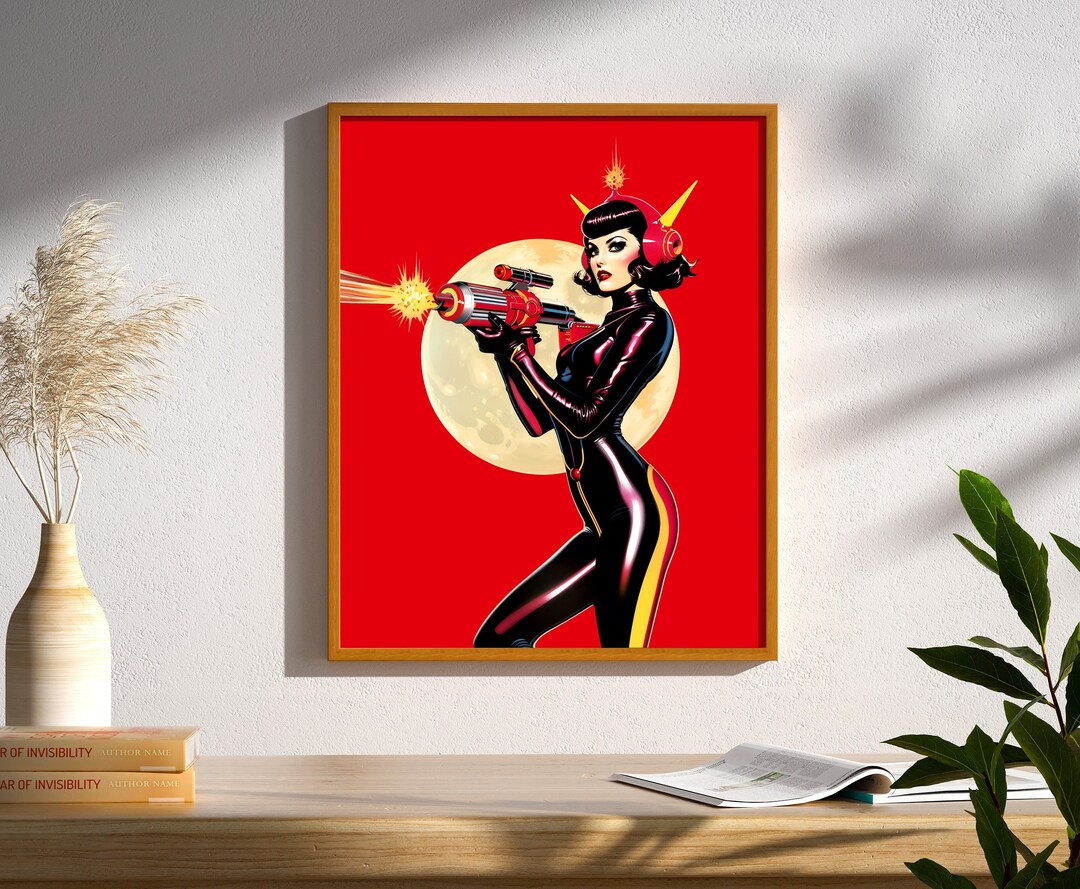 Retro Futuristic Sci-fi Space Woman Warrior Astronaut Pulp Art Poster ...