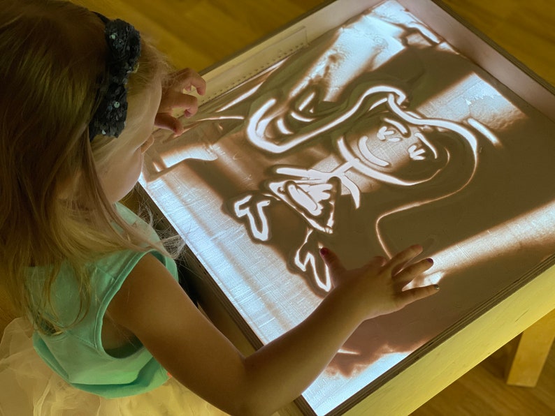 Light table with organic glass and white light. With lid. Montessori, Sensory table, wooden toy, LED light box. image 2