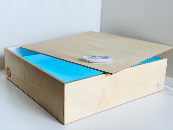 Montessori Sensory Light Table, Wooden LED Light Box with Lid