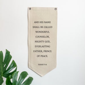 And His Name Shall Be Called Wonderful Counselor Canvas Banner, Isaiah 9:6 Canvas Flag, Modern Christian Christmas Decor, Entryway Wall Art