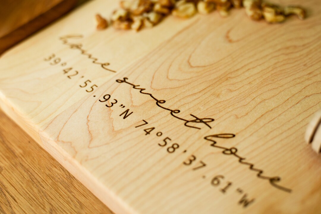 Coordinates Charcuterie Wood Cutting Board, Christmas Housewarming Cutting Board, Longitude